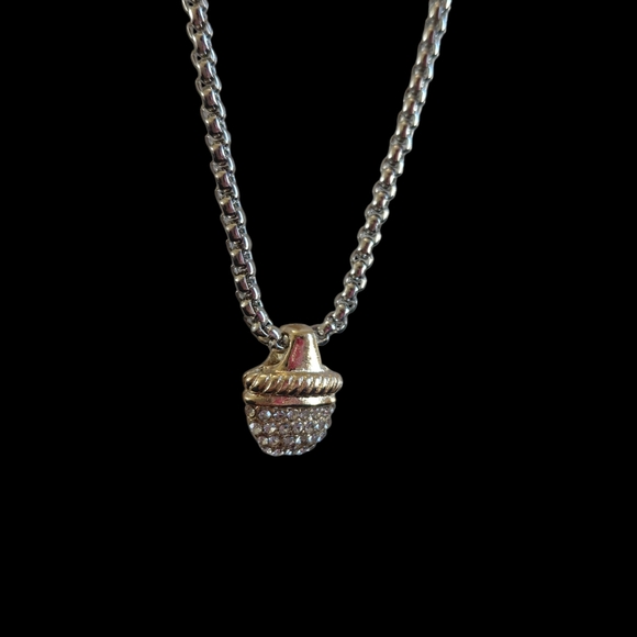 Silver Acorn Necklace With Rhinestones - Picture 2 of 4